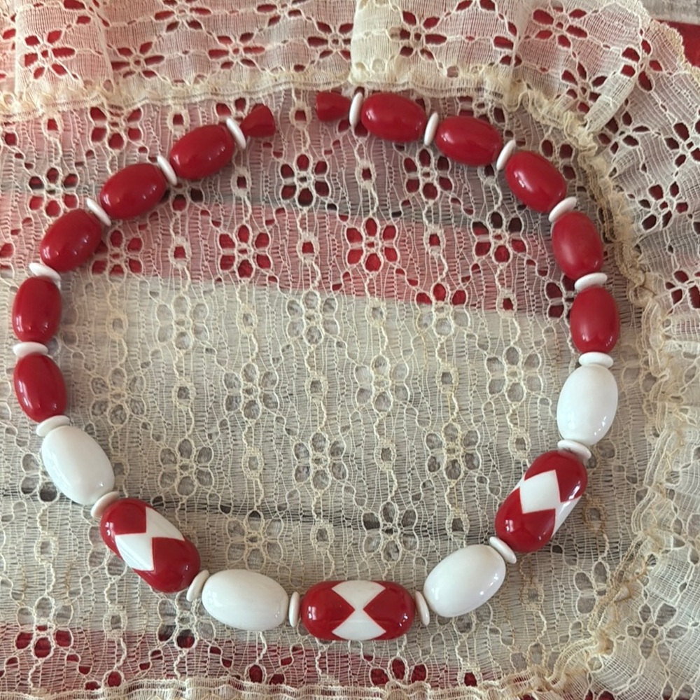 Red and White Beaded Necklace